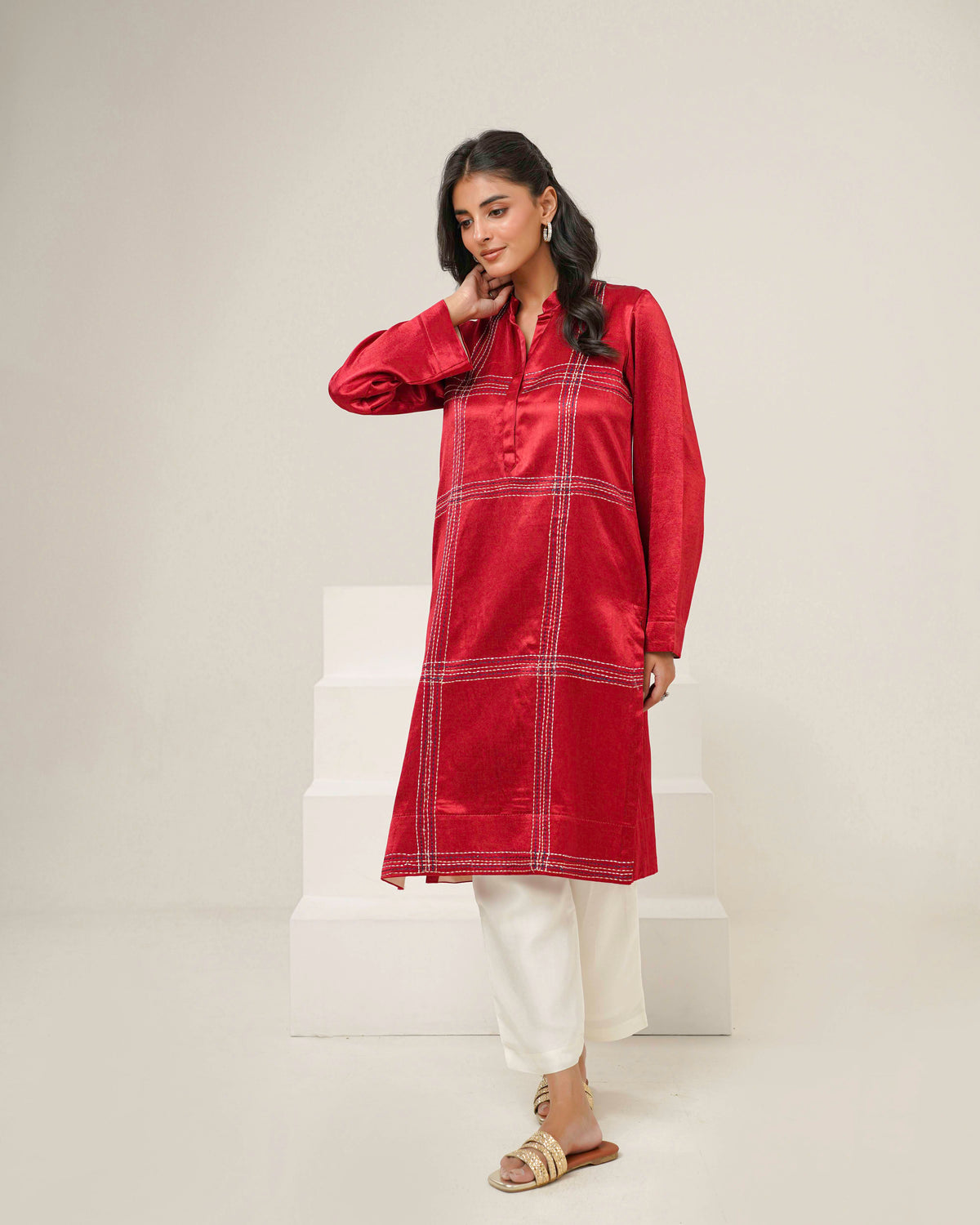KAHANI - Red Silk Straight Suit
