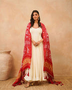 PITARA - The Anarkali Kurta & Pant Set with Handworked Bandhani Dupatta.