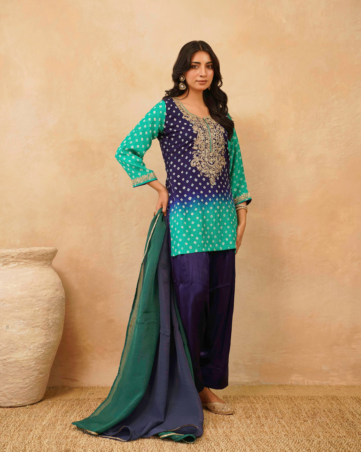 PITARA - The Emerald Navy Kurta & Pant Set.